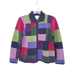 Vintage Talbots Color Block Sweater Size Medium Full Zip‎ Preppy Academia